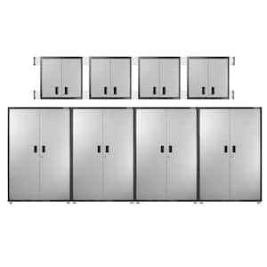 Ready to Assemble 102 in. H x 192 in. W x 18 in. D Steel Garage Cabinet Set in Silver Tread (8-Pieces)