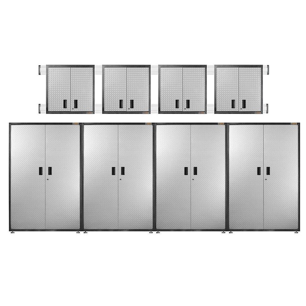 Gladiator Ready to Assemble 102 in. H x 192 in. W x 18 in. D Steel Garage Cabinet Set in Silver Tread (8-Pieces)
