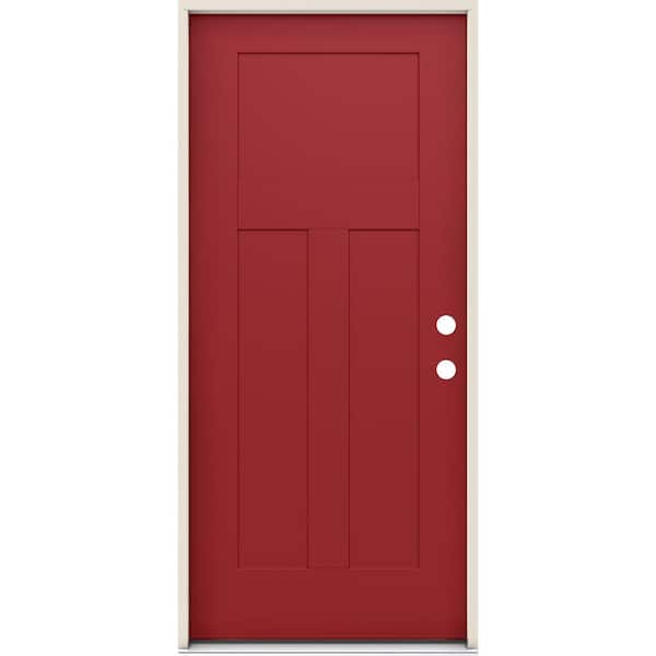 JELD-WEN 36 in. x 80 in. Left-Hand Inswing 3-Panel Craftsman Cranberry Steel Prehung Front Door