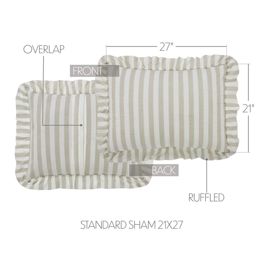 Soft White Cotton Ruffled Standard Sham with Stripes