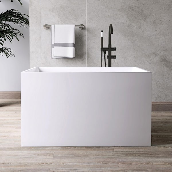 Ivan 43 in. x 28 in. Small Acrylic Flatbottom Freestanding Japanese Soaking Bathtub in White with Seat