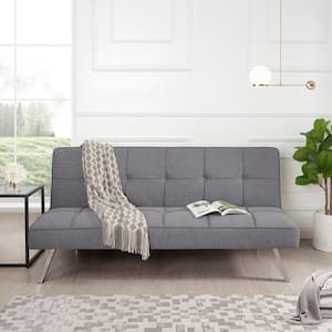 Gray Modern Futon Sofa Bed - Convertible Futon with Linen Fabric for Premium Comfort, Stylish & Durable.