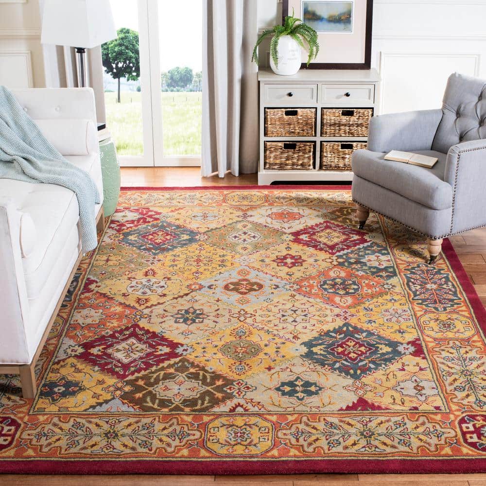 Elegant Red Floral Hand-Tufted Wool Runner Rug, 5' x 12'