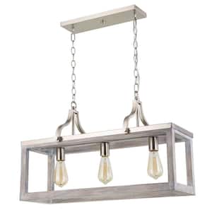 Montrose 28 in. W x 15 in. H 3-Light Acacia Wood and Brushed Nickel Linear Island Pendant Light