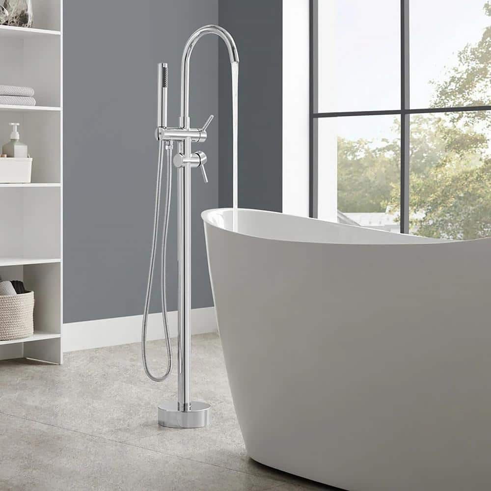 Chrome Freestanding Bathtub Faucet with Handheld Shower