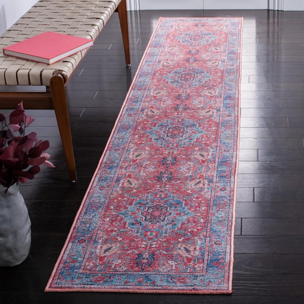 Serapi Light Blue/Red 2 ft. x 9 ft. Machine Washable Medallion Bohemian Runner Rug