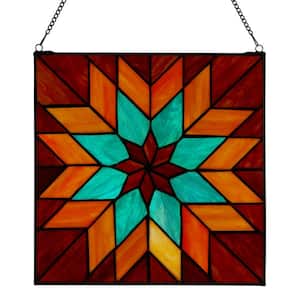 Quilt Square Red/Teal Square Stained Glass Window Panel