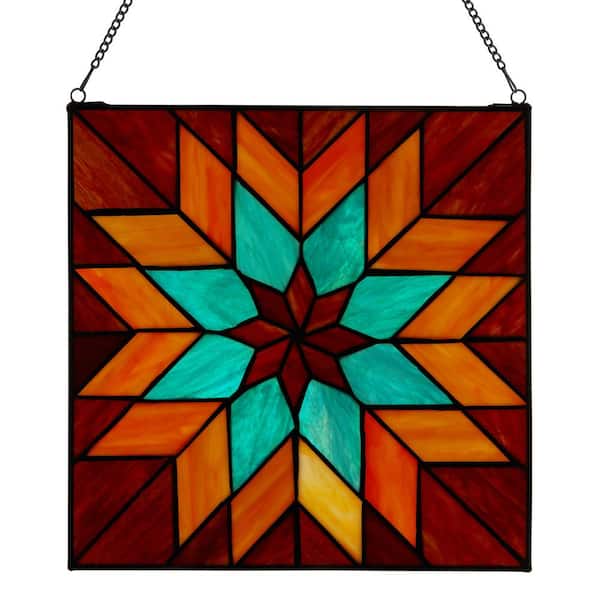 River of Goods Quilt Square Red/Teal Square Stained Glass Window Panel