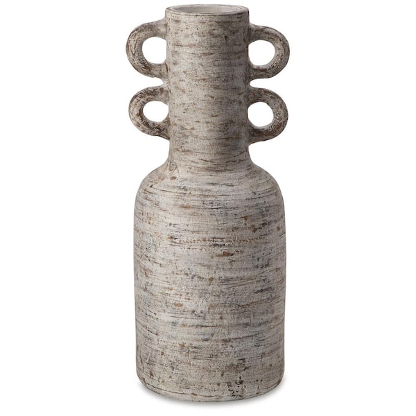 Signature DESIGN BY ASHLEY Wellbridge 19.88 in. White Terra Cotta Cylinder Decorative Vase