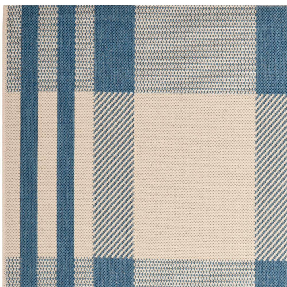 Beige and Blue Plaid Synthetic Indoor/Outdoor Area Rug