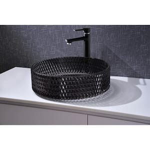 Scotch 16 in. Modern Black Tempered Glass Crystal Round Circle Vessel Sink