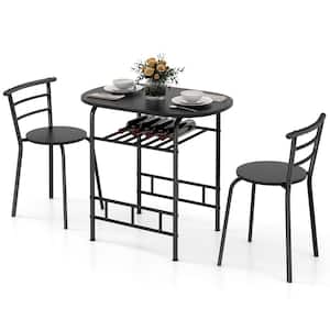 3-Pieces Dining Set Table and 2-Chairs Compact Bistro Pub Breakfast Home Kitchen