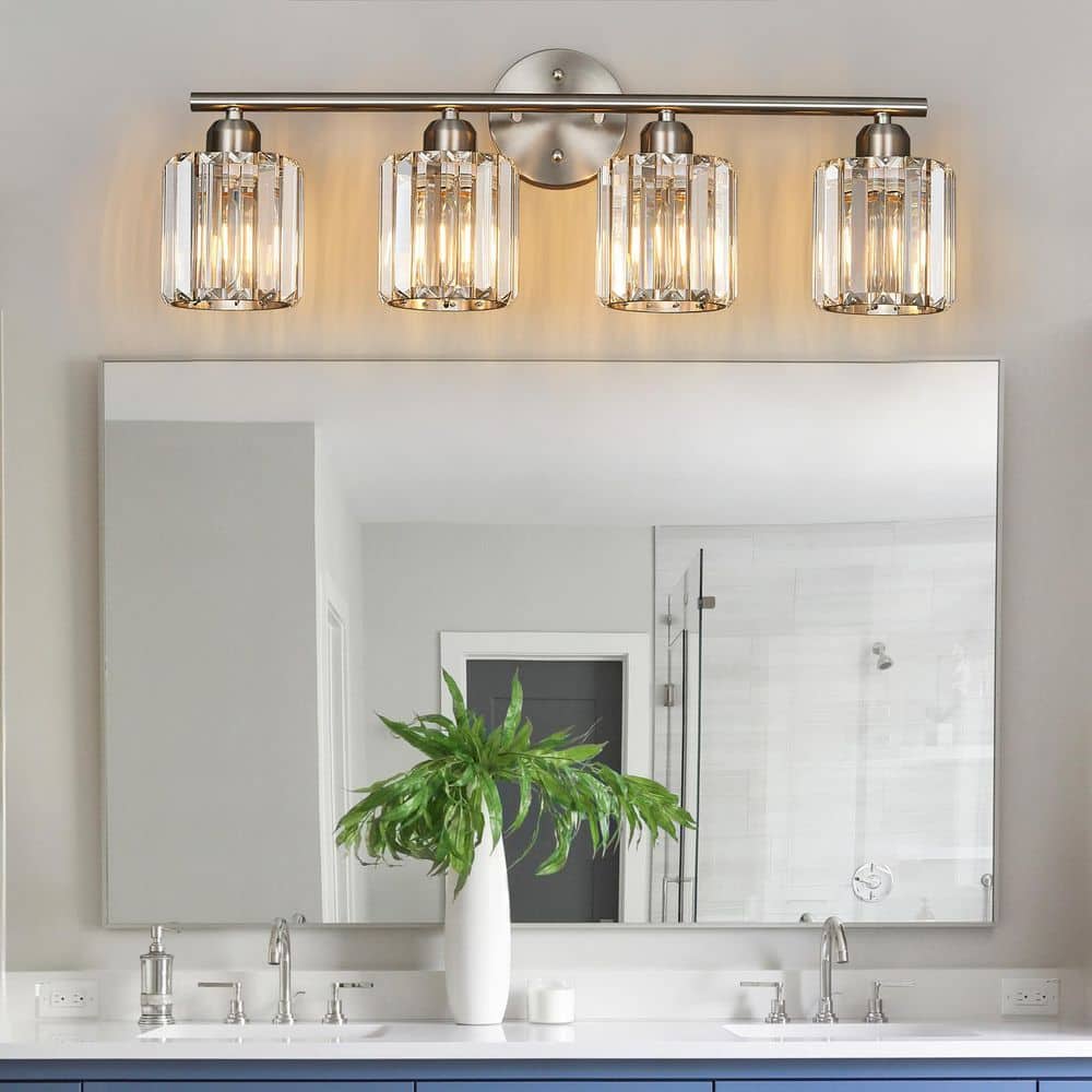 HomeLighting 25.98 in. 4-Light BrushedNickel Vertical Bathroom Crystal Vanity Light Over Mirror for Dressing Table Sink price history on PriceWatchPro