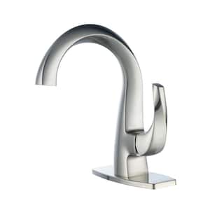 4 in.Solid Brass Single Handle Single Hole High Arc Deck Mounted Bathroom Faucet and Spot Resistant in Brushed Nickel