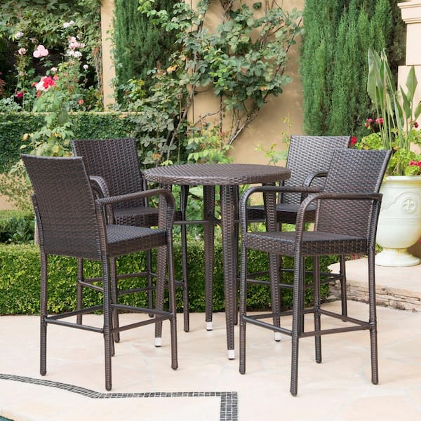 Noble House Patina Multibrown 5 Piece, Wicker Bar Height Patio Furniture
