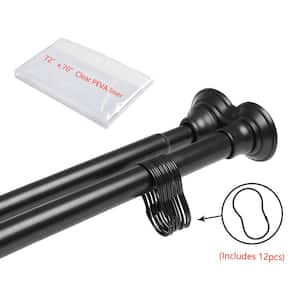 72 in. Aluminum Double Tension Shower Curtain Rods, Includes Shower Liner and Shower Hooks, Black.