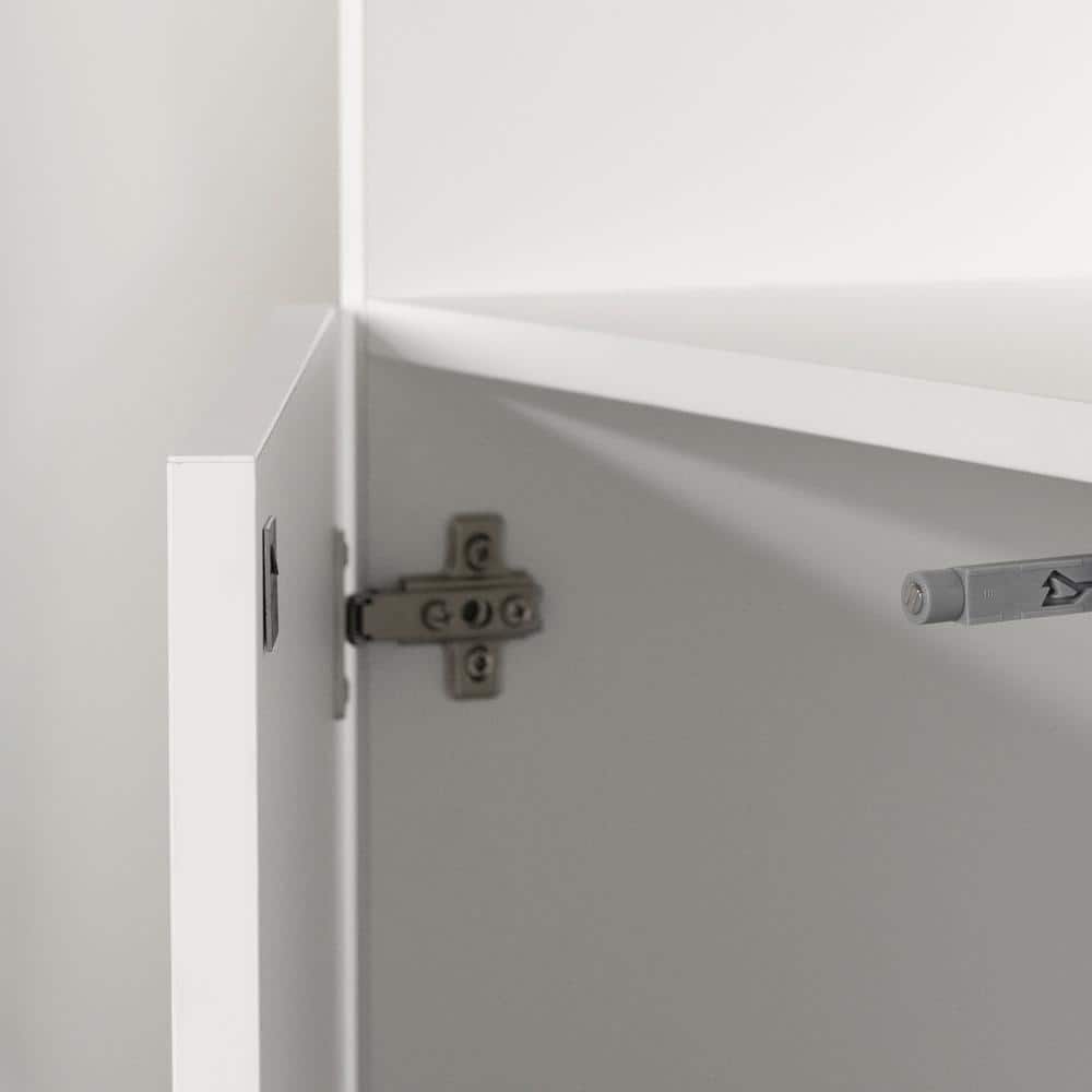 Pure White Tall Narrow Storage Cabinet with Handleless Doors