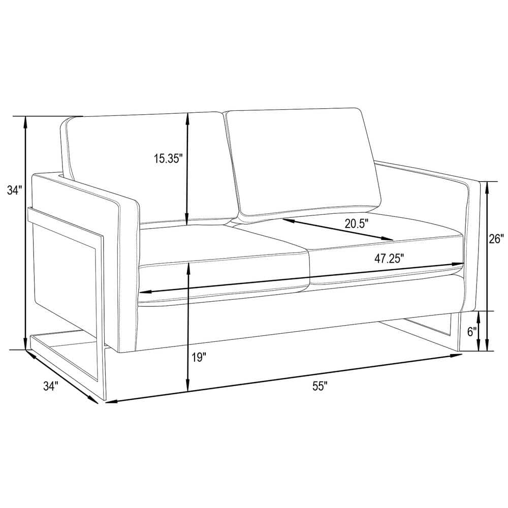 Lincoln Dark Grey Velvet Loveseat with Gold Frame