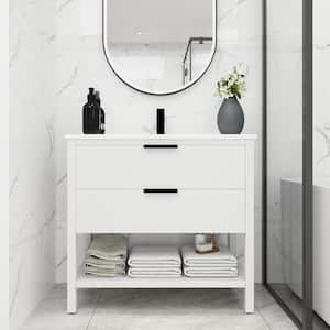 Victoria 36 in. W x 18 in. D x 34 in. H Freestanding Modern Single Sink Bath Vanity with Top and Cabinet in White