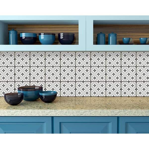 Black/White 7 in. x 7 in. Vinyl Peel and Stick Removable Tile Stickers (8.16 sq. ft./Pack)