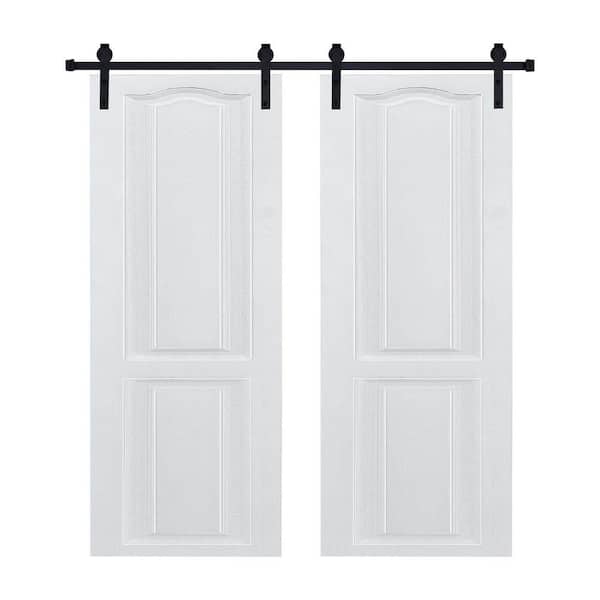 Dual CNC Crafted Modern Door 3/4 in. Thick 24 in. x 84 in. MDF White Barn Sliding Door With Hardware Kit