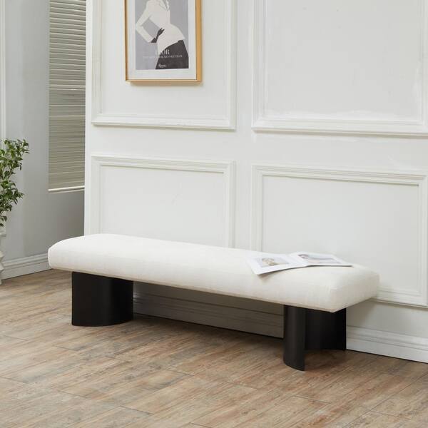 SAFAVIEH Raelee White/Black Entryway Bench 63 in.