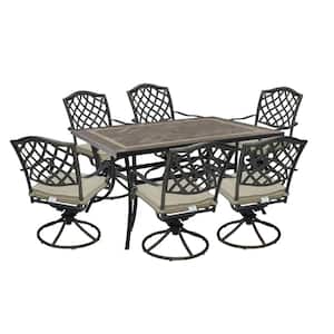 Bronze 7-Piece Aluminum Outdoor Dining Set with Beige Cushions
