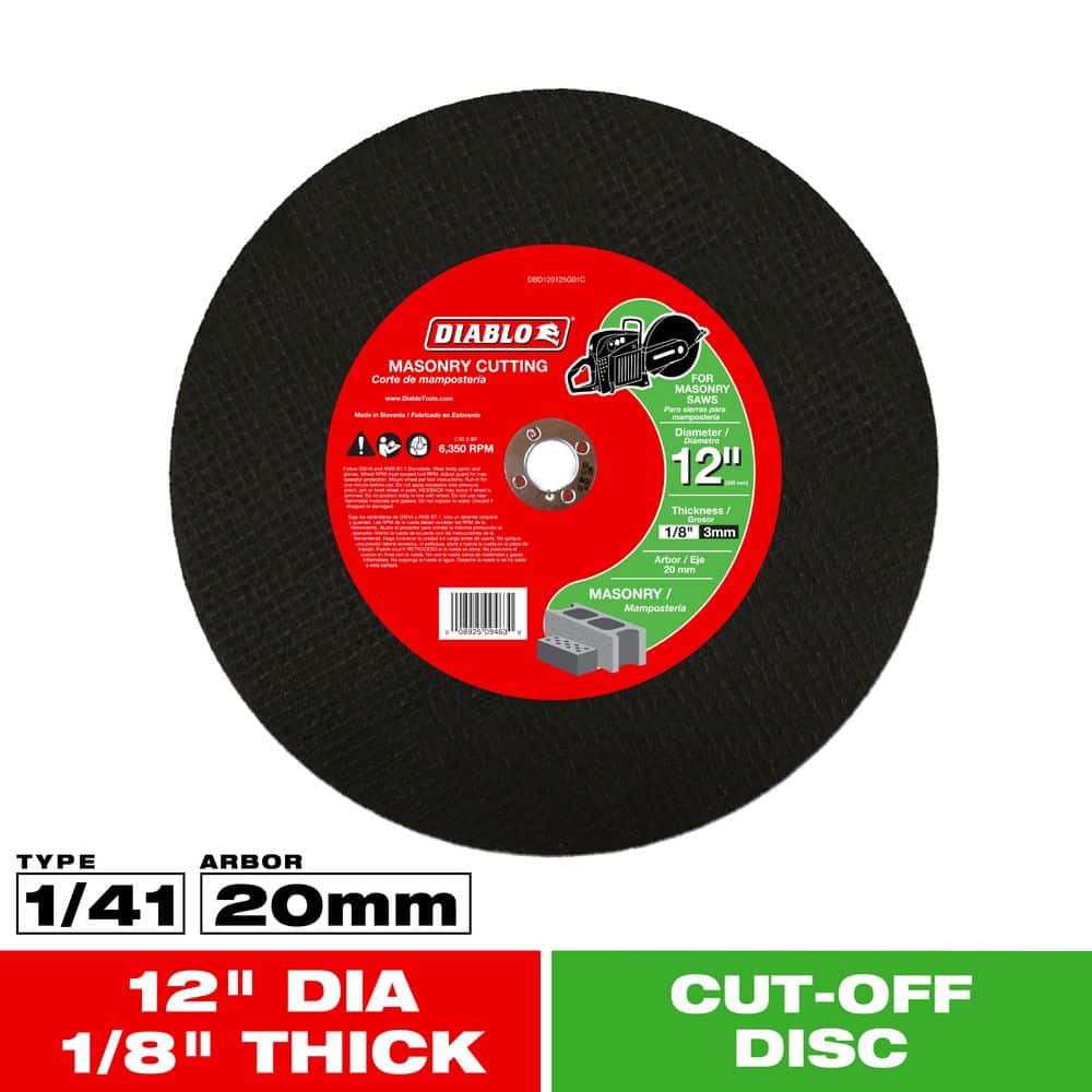 DIADESolstice power120 ガット DIABLO 12 in. x 1/8 in. x 20 mm Masonry High Speed Cut-Off Disc