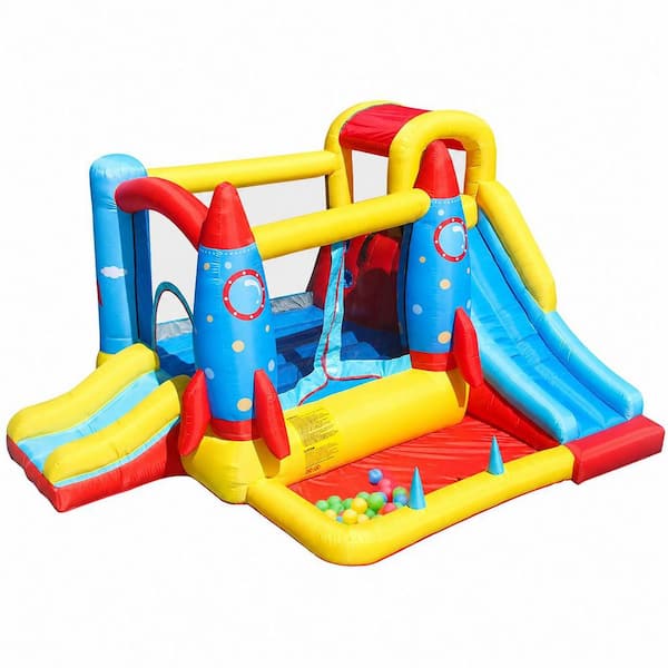 Inflatable Indoor Outdoor Playhouse with Slide, Ball Pit, Air Blower, Carry Bag, 126 x 112 x 92.5 in