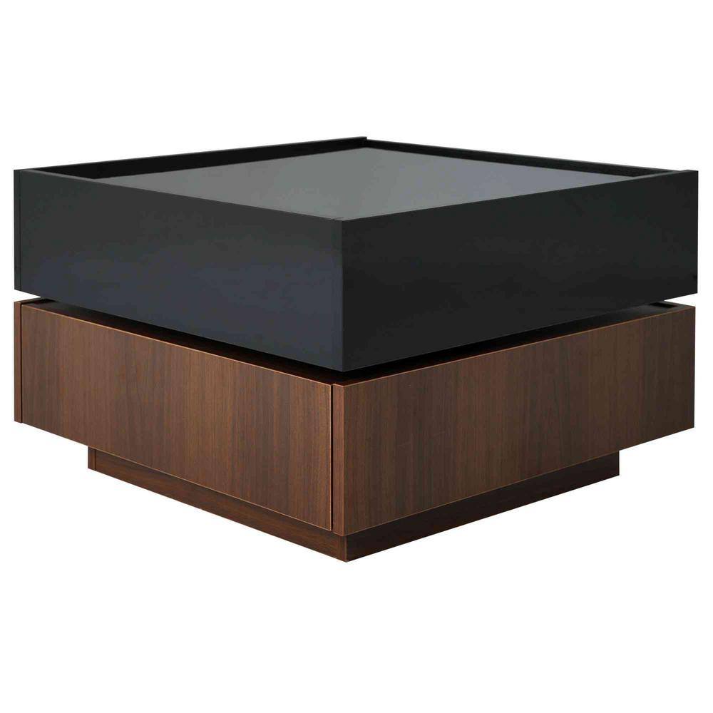 Polibi 23.6 in. Black/Dark Walnut Square Wood Coffee Table with 2 ...