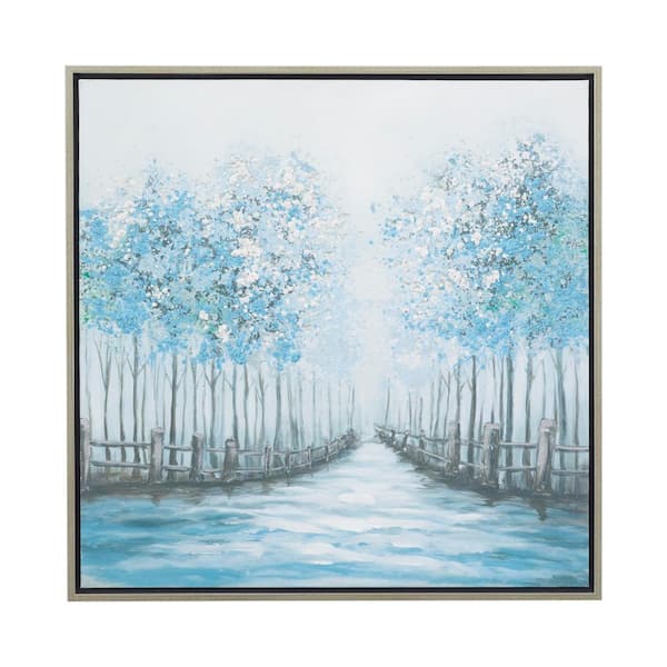 1- Panel Landscape Trees Framed Wall Art with Silver Frame 48 in. x 71 in.