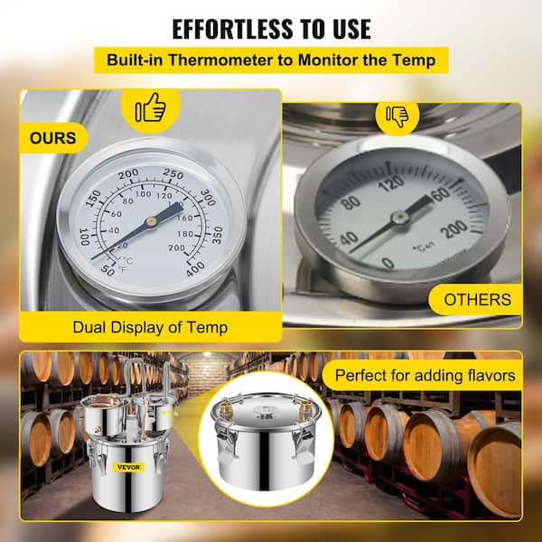 Stainless steel Thermometer For Home Brew Fruit Wine Water Alcohol Distiller 
