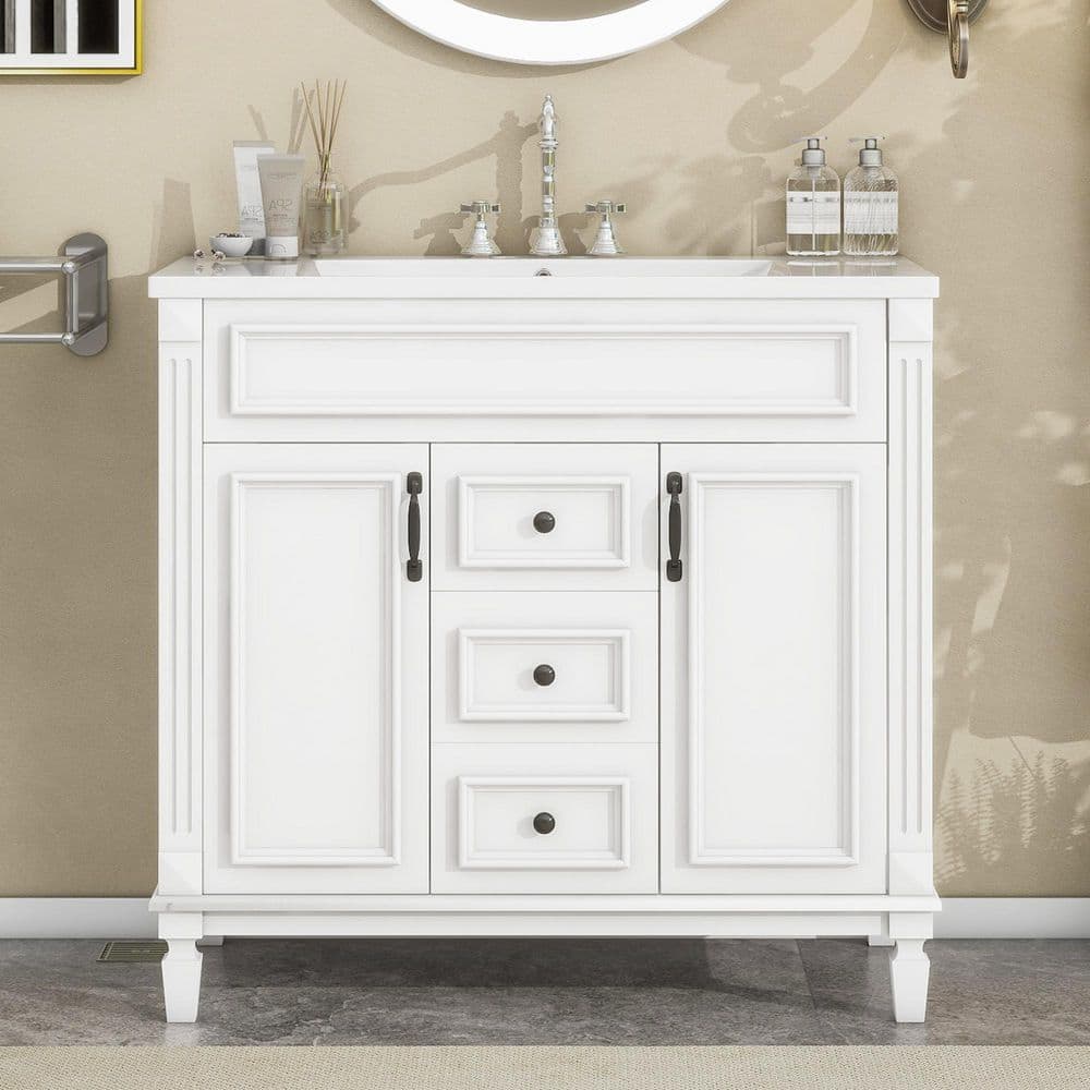 36 in. Freestanding Single Sink White Bath Vanity with White Ceramic Top price history on PriceWatchPro