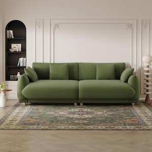 86.6 in. Wide Round Arm Teddy Creative Fabric Rectangle Modern Upholstered Sofa in Green