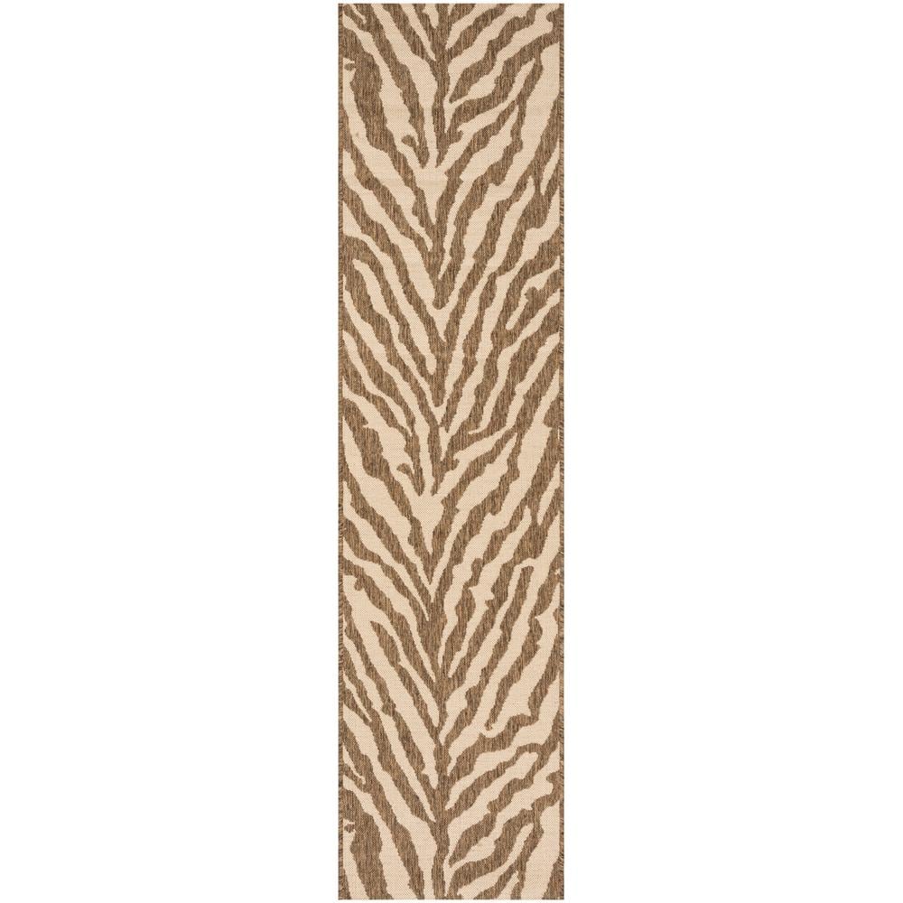 Cream and Beige Striped Indoor/Outdoor Runner Rug, 2' x 8'