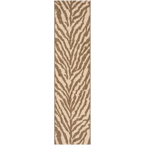 SAFAVIEH Beach House Cream/Beige 2 ft. x 8 ft. Animal Print Indoor/Outdoor Patio  Runner Rug