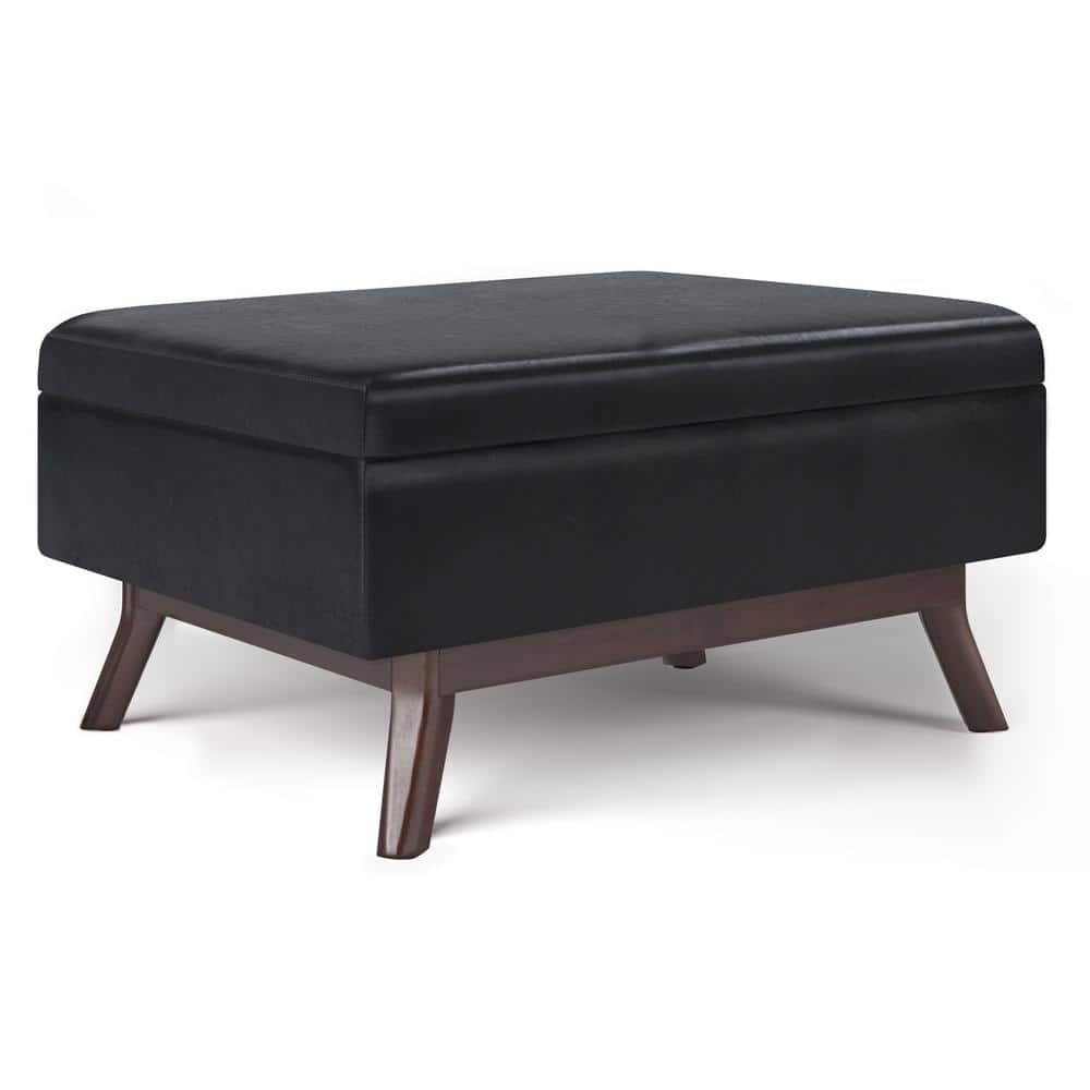 Owen 36" Midnight Black Faux Leather Storage Ottoman Coffee Table