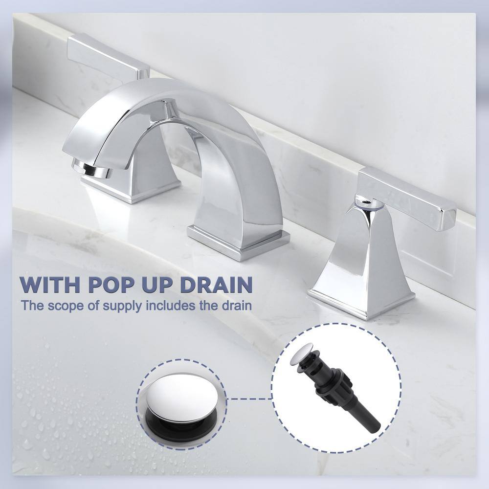 Polished Chrome 8-Inch Widespread Double Handle Bathroom Faucet