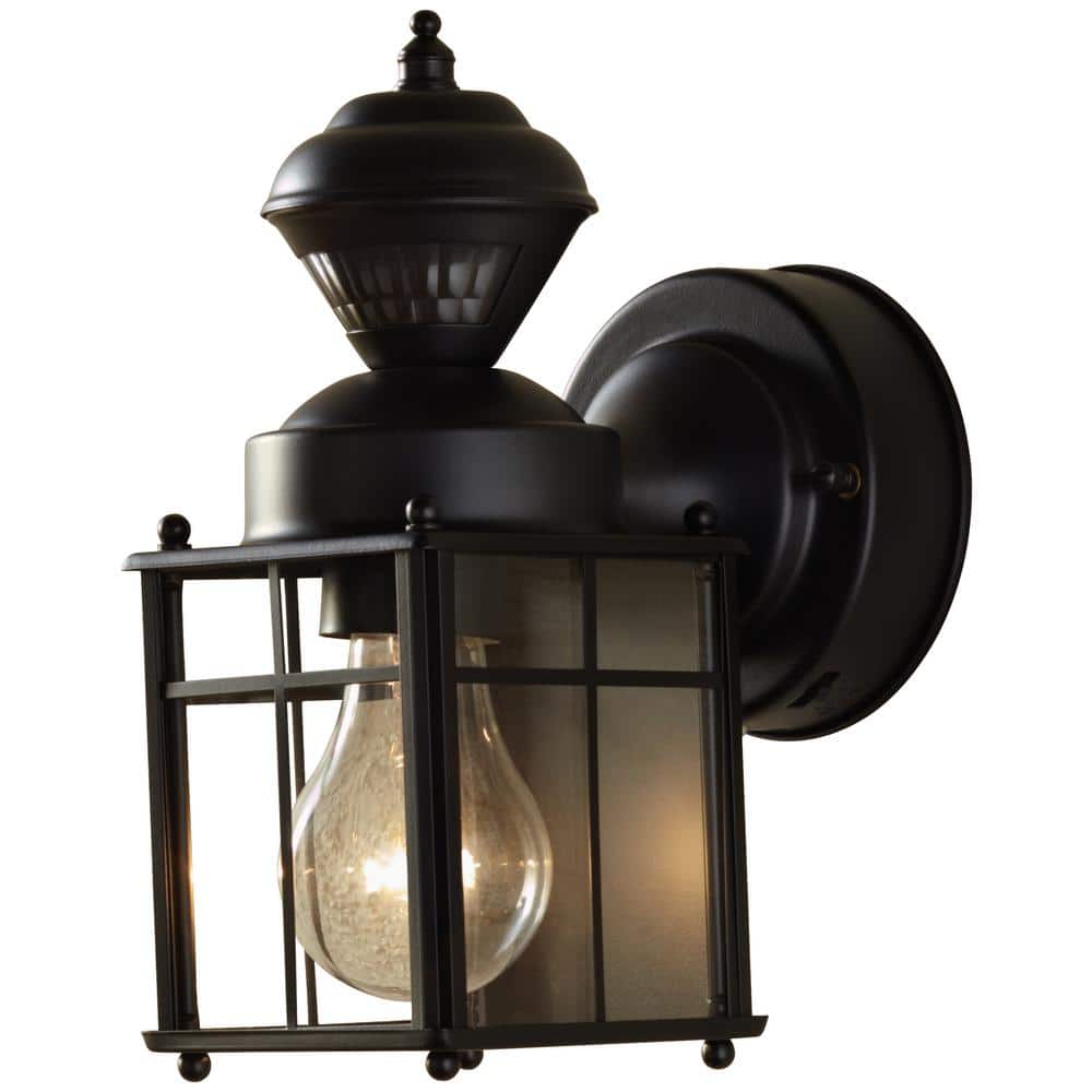 Bayside Black Metal Motion-Sensing Outdoor Wall Lantern Sconce