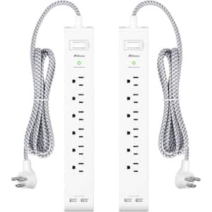 6-Outlet Power Strip Surge Protector with 2 USB Charging Ports and 5 ft. Extension Cords, White (2-Pack)