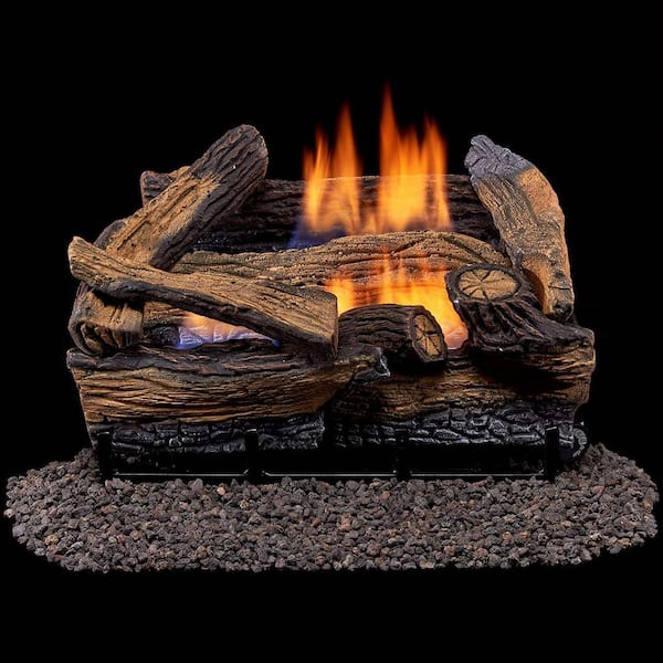 18 in. Split Red Oak Vent Free Indoor Natural Gas Log Set with Remote Thermostat Control and Fiber Logs