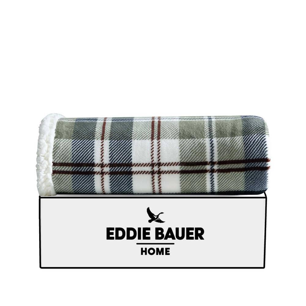 Trailhead Plaid Green Reversible Sherpa Fleece Throw Blanket