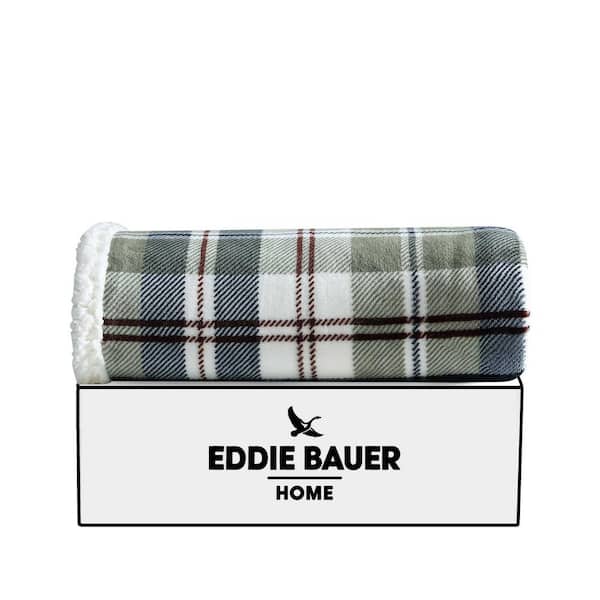 Trailhead Plaid Blue/Olive Green Ultra Soft Plush Fleece Reversible 50 x 60 Throw Blanket