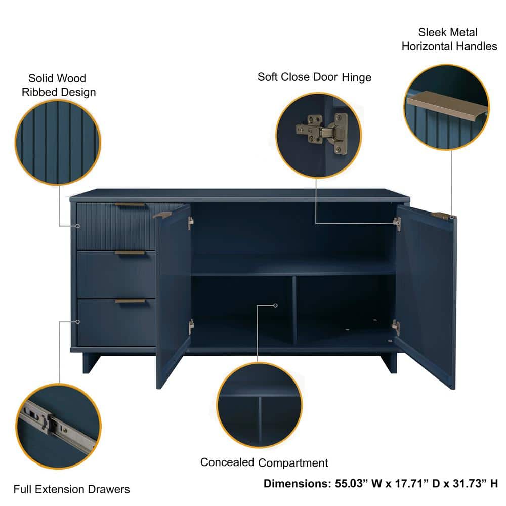 Granville 55" Midnight Blue MDF Modern Sideboard