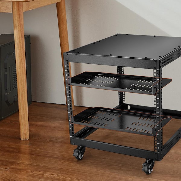 2-Pieces 1U Server Rack Shelf 19x1.7x10" Household Shelving Unit Vented Cantilever Steel Rack Mount Shelf 1-Tier(Black)