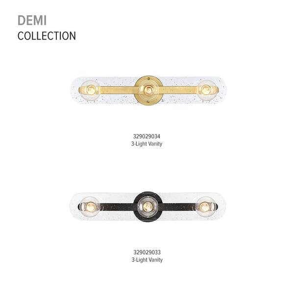 Designers Fountain - Demi 24 in. 3-Light Matte Black Glam Vanity Light with Artisan Cast Glass Shade