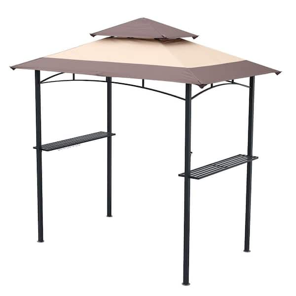 Unbranded 8 ft. x 5 ft. Outdoor Grill Gazebo Shelter Tent, Double Tier Soft Top Canopy and Steel Frame with hook and Bar Counters