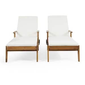 Senia Wood Outdoor Patio Chaise Lounge with Cream Cushion (Set of 2)
