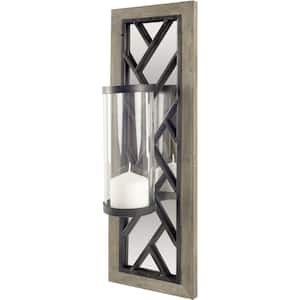 Benji Brown Solid Wood and Black Iron with Mirrored Panels Candle Sconce