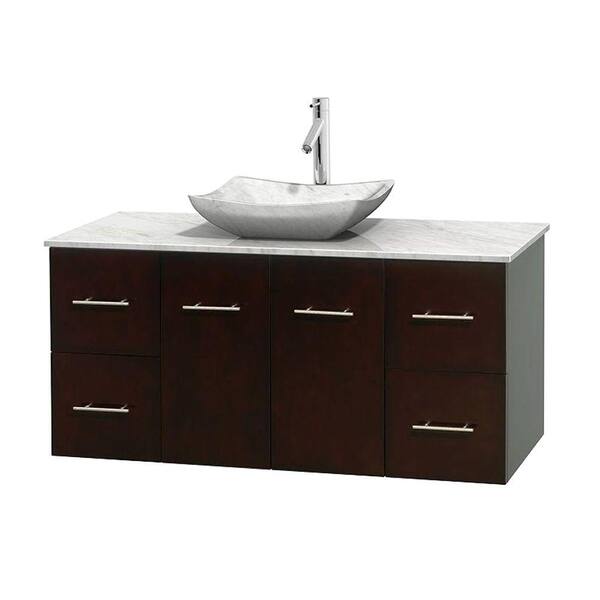 Wyndham Collection Centra 48 in. Vanity in Espresso with Marble Vanity Top in Carrara White and Sink